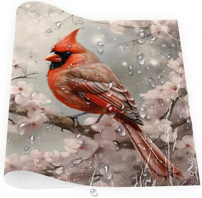 PVC Placemats Set of 4 Winter Red Cardinal Flower Wipeable Table Mats Washable Heat Resistant Non Slip Vinyl Dining Table Mat for Kithen Indoor Outdoor Patio Farmhouse Place Mats Decorative