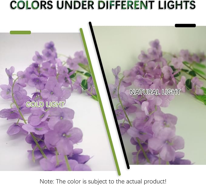 24 Pack Light Purple Wisteria Hanging Flowers Garland, 3.77 Feet Artificial Flower Vines, Fake Wisteria, Artificial Vines Hanging Garland for Backdrop Outdoor Yard Garden Decor