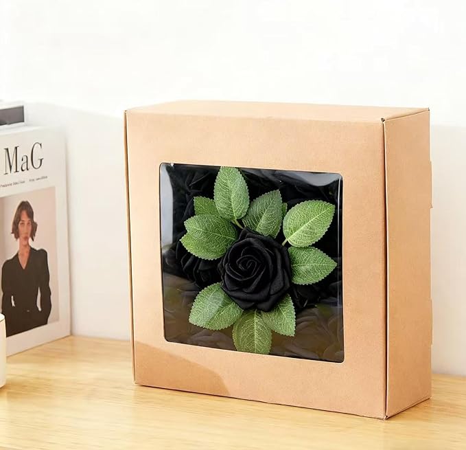 60Pcs Artificial Rose Flowers, Real Looking Fake Roses for Decorations, Foam Rose Bulk with Stems for DIY Wedding Bouquets Floral Arrangements Bridal Shower Party Home Decor (60, Black)