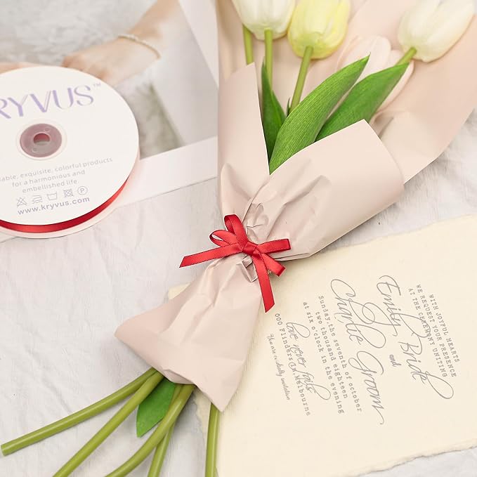 Red Satin Ribbon, Double Faced 1/4 Inch X 50 Yards Red Ribbon, Premium Satin Ribbon for Gift Wrapping, Crafts, Hair Bow Making, Sewing, Flower Bouquet, Wedding Party Decor