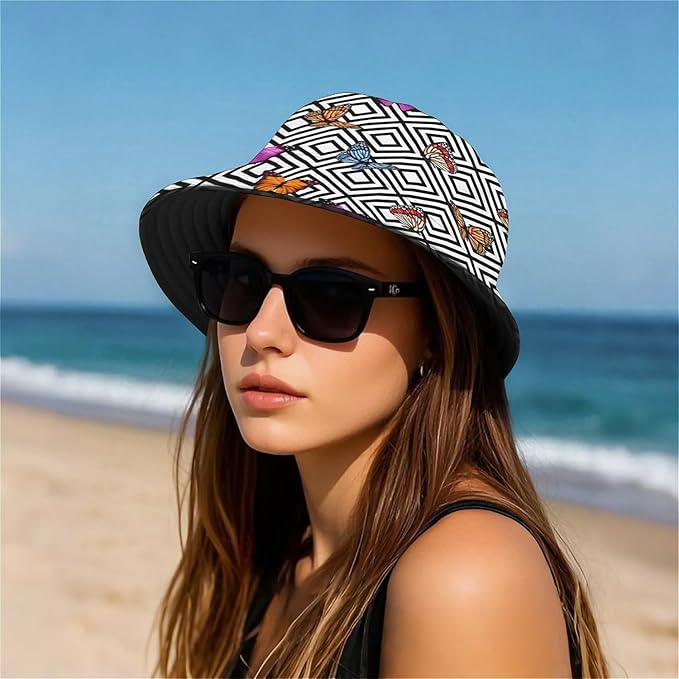 Bucket Hat for Women Men Unisex Sun Cap Packable Outdoor Fisherman Hat Headwear,Reversible Double-Side-Wear
