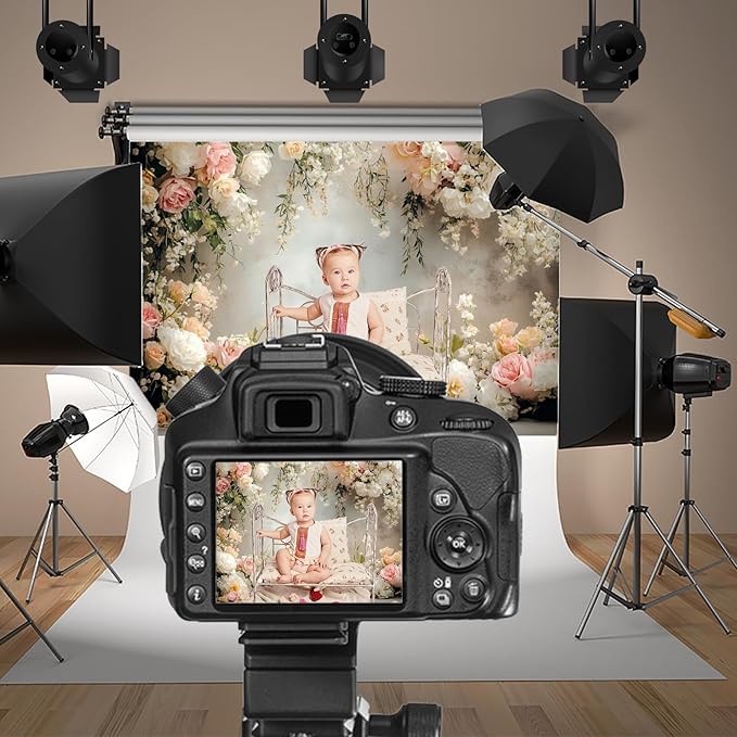 Baocicco 15x10ft Vinyl Flowers Wall Photography Backdrop Vinatage Wall White Pink Floral European Style Background Outdoor Wedding Birthday Party Banner Supplies Garden Home Decor Studio Props