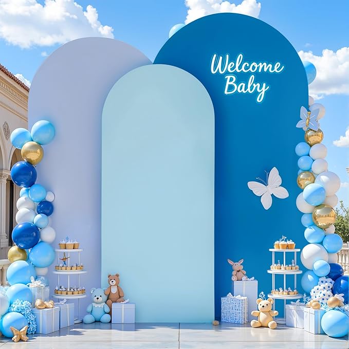 Gradient Blue Arch Backdrop Cover 6FT 5FT 4FT Arch Covers Stretchy Backdrop Set of 3, Party Arch Cover Spandex Fitted Under The Sea Fabric Arch Covers for Baby Shower Birthday Wedding Decoration