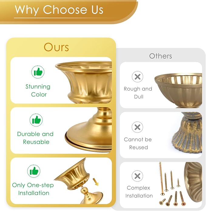 Gold Vase for Centerpieces Compote Bowl: Wedding Pedestal Vase 5.9 Inch Metal Flower Urn for Table Party Home Decor Set of 2