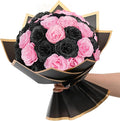 Waipfaru Glitter Roses Bouquet, DIY Black & Pink Halloween Flowers Bouquet, Artificial Fake Rose Bouquet for Halloween, Wedding, Anniversary, Engagement, 24 Rose