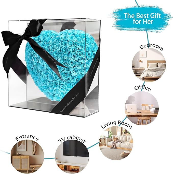 JoyFlower About 140pcs Preserved Roses Gift, Real Blue Eternal Roses for Mom, Long Lasting Forever Flowers with Gift Box for Girlfriend Wife in Valentines Day Birthday Anniversary