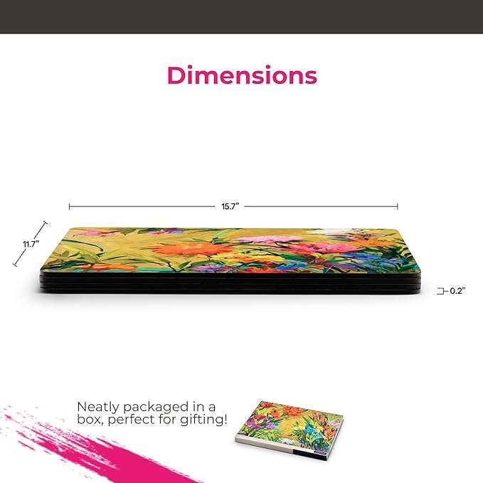 Pimpernel Floral Collection Dining Set – (15.7" x 11.7") Placemats & Coasters Featuring Colorful Botanical Art Prints, Heat & Stain Resistant Cork-Backed Boards with Lacquer Surface Protection