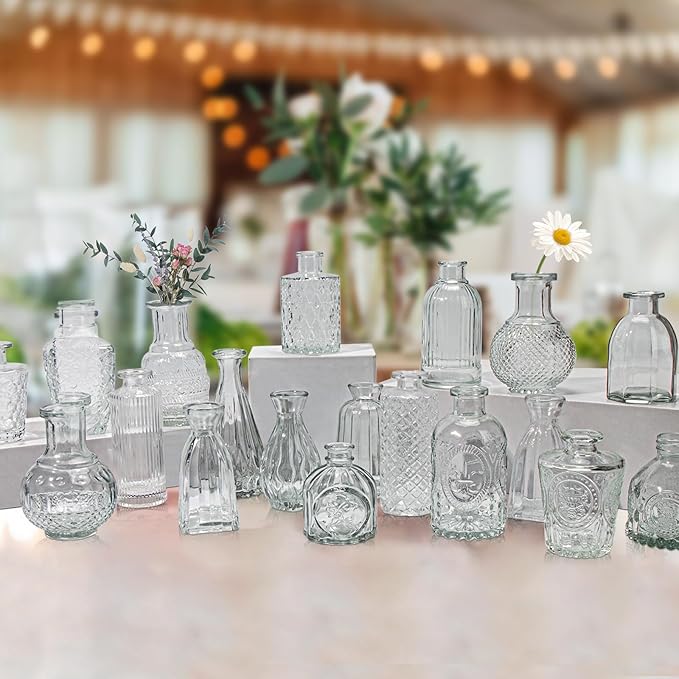 Glass Bud Vases Set of 20, Small Clear Vase in Bulk for Centerpieces, Mini Flower Vases for Rustic Wedding Vintage Home Table Decor