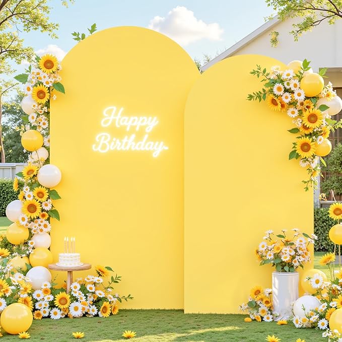 Yellow Arch Backdrop Cover Set of 2 Birthday Party Arch Covers 7.2 and 6ft Wedding Arch Cover Stretchy Backdrop Bridal Baby Shower Birthday Arch Covers Spandex