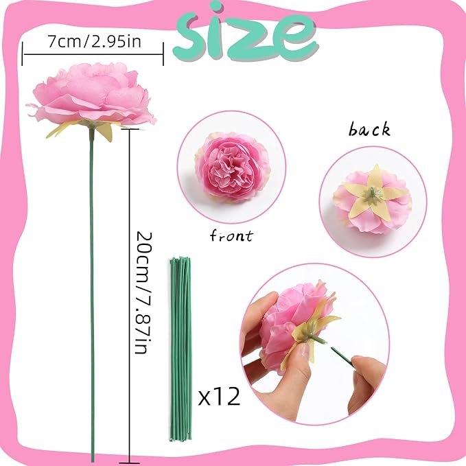 12 PCS Artificial Silk Rose Red Peony Flowers with Stems - 8 Inch Fake Peony Bouquet for Wedding, Home Decor, Office Table, Festival Gifts