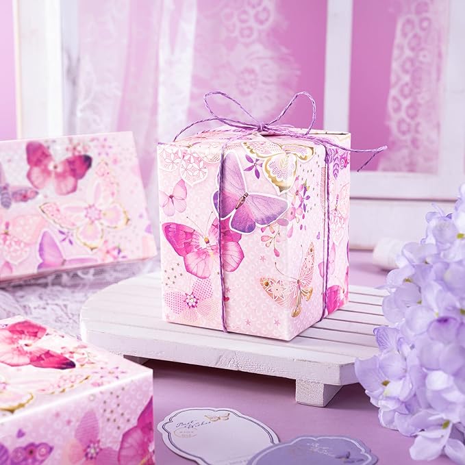 WRAPAHOLIC Pink Butterfly Wrapping Paper Roll - Mini Roll - 17 Inch x 33 Feet - Fantasy Butterfly Design, Perfect for Birthday, Wedding, Bridal Shower