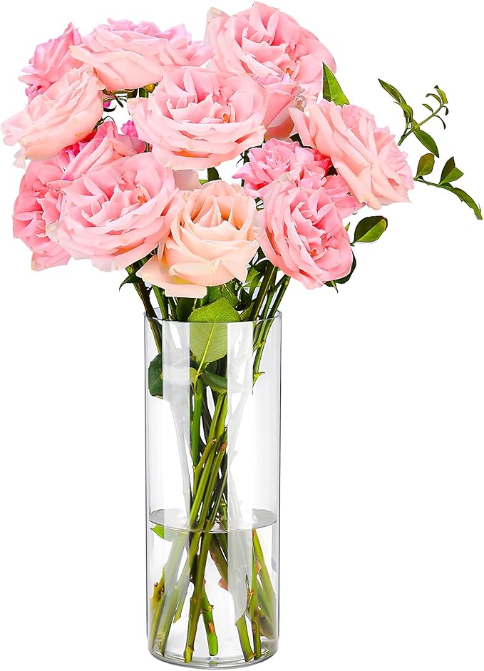 Clear Flower Vase, Non-breakable Vases, 6" W x 8" H, Acrylic Vase, Aesthetic Room Decor Cylindrical Modern Flower Vases for Table Centerpiece, Home Decor, Women Floral Arrangement Gift