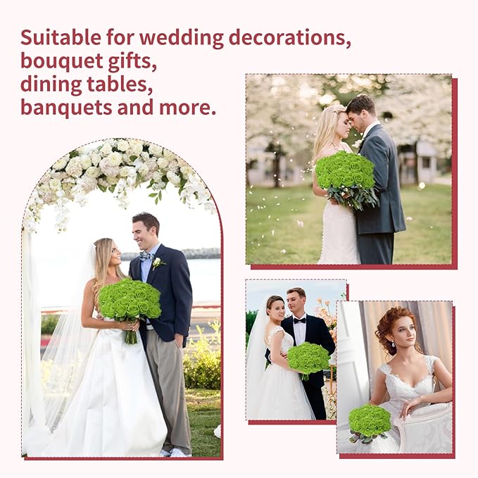102 PCS Green Roses Artificial Flowers,Fake Green Roses Bouquet,Greens Artificial Silk Rose with Stems for Wedding Flowers Decoration, Valentines Day, Bridal Bouquet Rose,Wedding Decoration