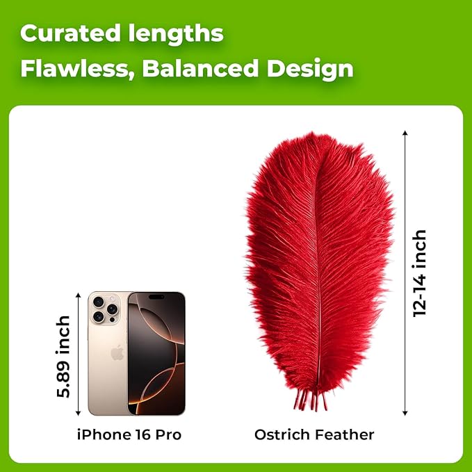 Piokio 20 pcs Natural Red Ostrich Feathers 12-14 inch(30-35 cm) Bulk for Wedding Party Centerpieces and DIY Clothes Decoration, Gatsby Decorations
