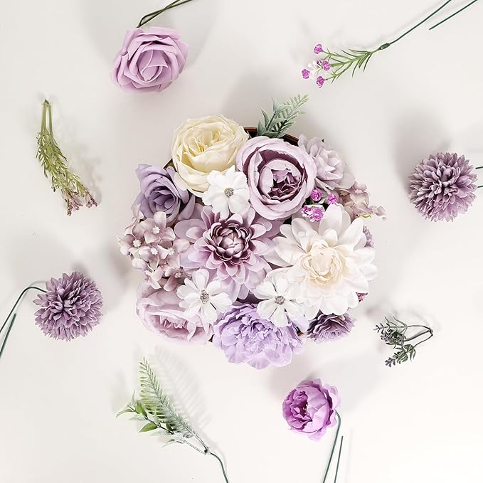 Artificial Flowers Combo Purple Rose Hydrangea Fake Flowers with Stem for DIY Wedding Bouquets Centerpieces Arrangements Bridal Baby Shower Home Decor