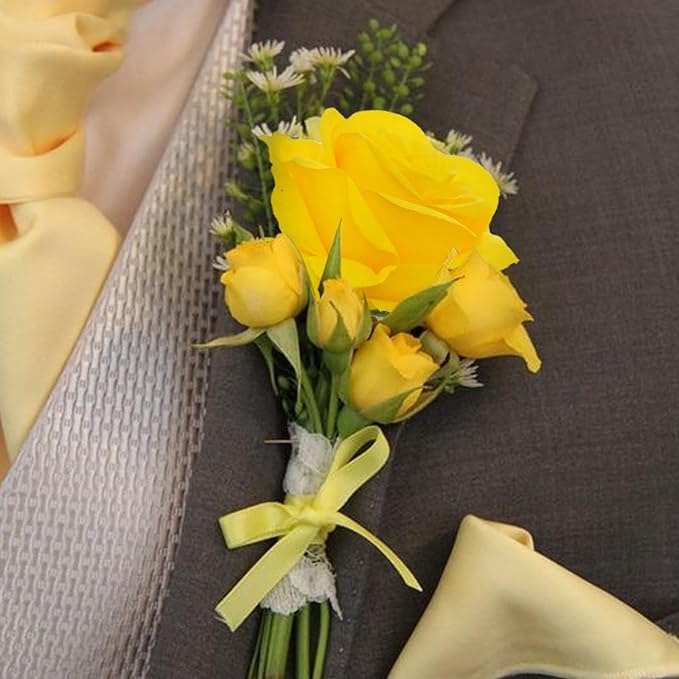 Felice Arts 12 Pack Yellow Artificial Flowers with Stems Silk Roses Fake Flowers Bouquet for Wedding Centerpiece Table Vase Home Kitchen Party DIY Decor