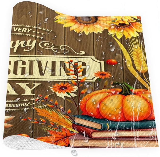 Thanksgiving Holiday Pumpkins Fall Placemats Set of 1 PVC Vinyl Non Slip Table Mats Heat Resistant Place Mats Washable Wipeable Dining Table Mat for Kitchen Decor Party Indoor Outdoor Decorative Gift