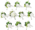 TINGE TIME Boutonniere for Men Wedding,Groom and Best Man Boutonniere for Weddings Ceremony Anniversary, Formal Dinner Party and Rustic Spring Wedding Marriage (10, IvoryWhiteRose)
