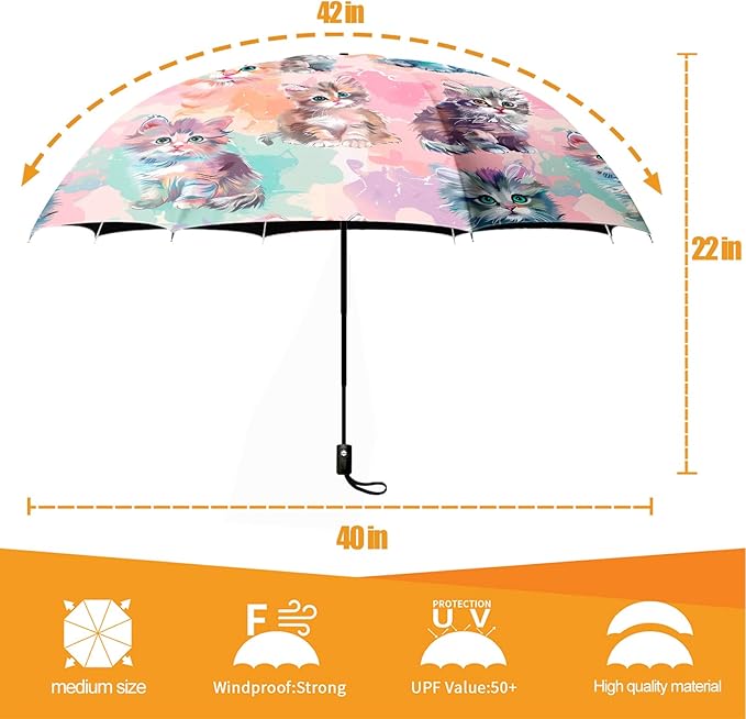 Small Compact Travel Automatic Folding Umbrella for Women, Portable Lightweight, Rain, Wind, UV Sun Shade