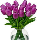 20pcs Artificial Tulips Artificial Flowers Faux Flowers PU Fake Tulips 13.5 Inch Mother's Day Easter Valentine’S Day Gifts in Home Kitchen Spring Decorations For Home (Purple)