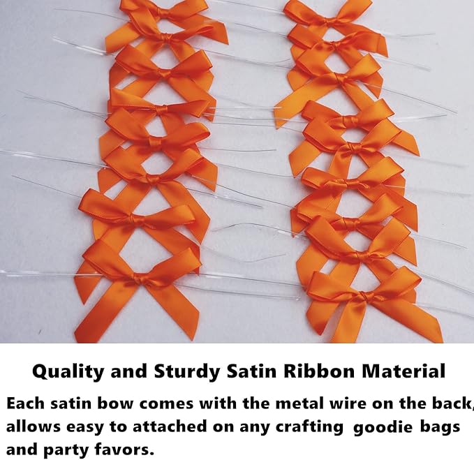 50 Pack 3" Satin Twist Tie Bows, Twist Bows for Treats, Ribbon Bows with Twist Ties Gift Wrap Bows, Pretied Bows Ties for Cake Pops, Baby Shower, Sweets Packaging, Party Favors, Gifts(Orange)