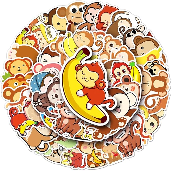 Monkey Vinyl Stickers for Teens Boy Girls Kids|50 Pcs|Cute Cartoon Waterproof Stickers for Laptop Phone Tablet Luggage Flasks Water Bottle Notebook Bike Scrapbook,Lovely Animals Decals Pack(Monkey)