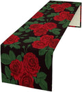 Red Rose Print Table Runner, Romantic Valentines Rose Summer Seasonal Dinner Runner Table Decoration for Home Kitchen Dining Holiday Wedding Party 13x36in