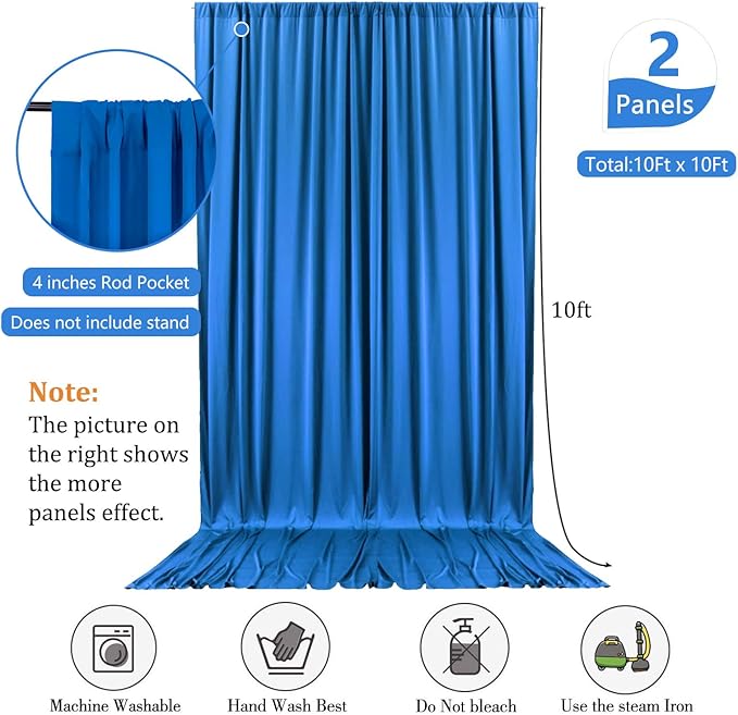 10 x 10 Feet Blue Backdrop Curtain for Partie, Background Curtains for Photoshoot, Birthday, Wedding, Halloween, Thanksgiving, Christmas, New Year Party Decorations 5Ft x 10Ft, 2 Panels