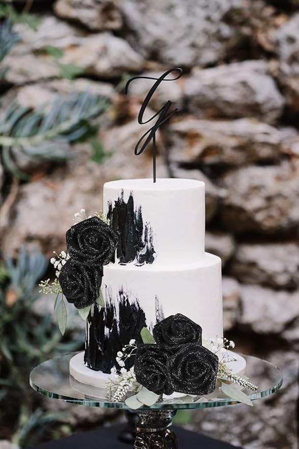 Black Glitter Roses,50PCS Fake Roses 2.76" Foam Flowers Artificial Roses Artificial Flowers for Wedding Christmas DIY Wreath Home Table Floral Arrangement(Black)