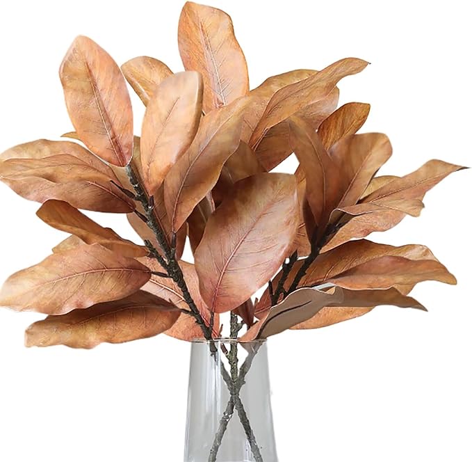 3Pcs Fall Artificial Magnolia Stems, Yellow Magnolia Leaf Branches for Floral Arrangements, Faux Autumn Greenery for Home Table Centerpiece, Thanksgiving & Wedding Decor