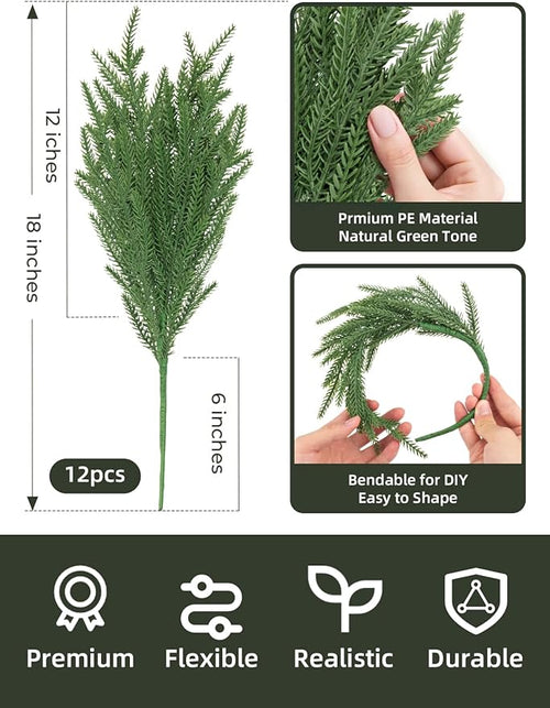 12Pcs 18'' Norfolk Pine Stems Realistic, Lifelike Christmas Greenery Pine Branches for DIY Wreaths, Vase Fillers, Indoor Outdoor Decor, Real Touch Christmas Decorations for Table, Mantle