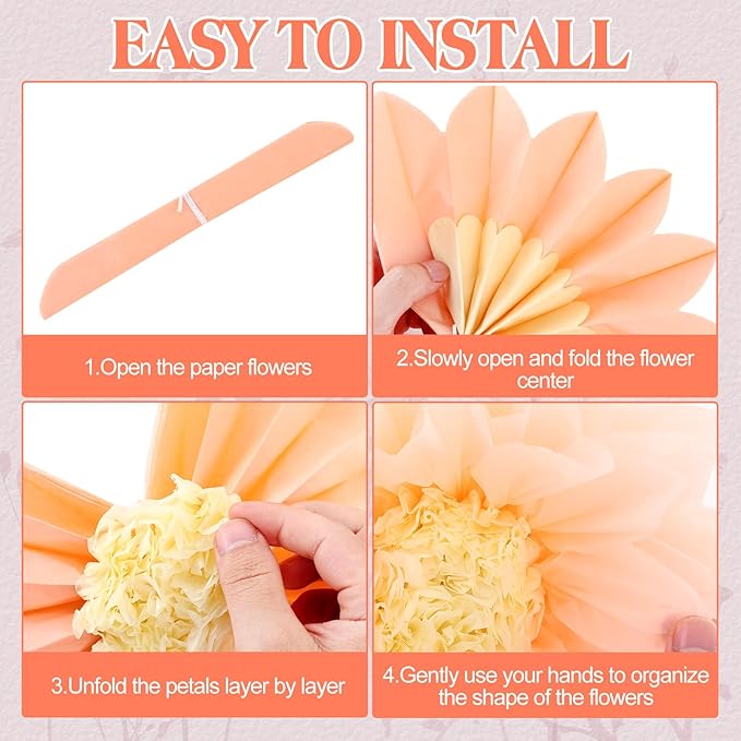VAIPI 12 Pcs Giant Tissue Paper Flowers Decorations 30'' 24'' 20'' 12'' Large Crepe Paper Flowers Colorful Pom Poms DIY Craft for Wedding Baby Shower Birthday Party Wall Backdrop Decor