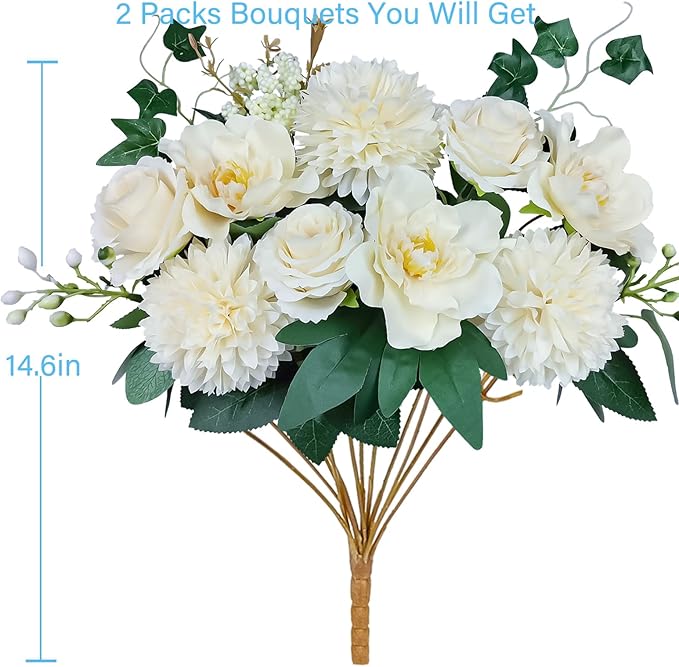 Premium Champagne Silk Artificial Flower Bouquets, Tan Nude Fake Flowers Decoration, Cream Faux Floral Arrangements for Wedding Bridal Bouquets, Home Decor, Baby Shower, Table Centerpieces