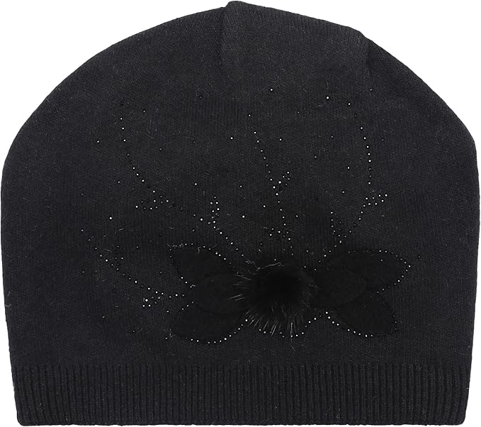 ZLYC Women Floral Slouchy Beanie Hat Double Layer Winter Knit Skull Cap