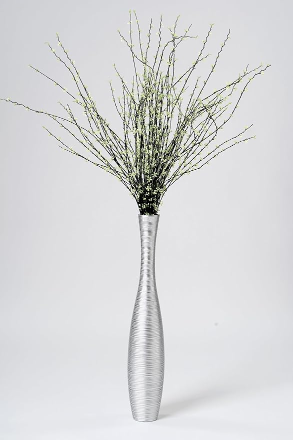Leewadee Decorative Tall Floor Vase for Living Room Decor, 26 inches, Silver, Resin