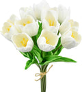 Mandy's Artificial Tulips 12 Stems White Partially Open PU Faux Flowers for Thanksgiving and Christmas Decorations Wedding Home Decor 13.5 Inch