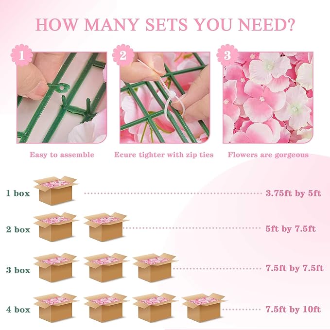 Flower Wall Panel Pink Backdrop: 12 Pcs 15 x 15 Inch 3D Silk Flower Wall Backdrop Artificial Hydrangea Floral Backdrop for Christmas Wedding Party Birthday Decoration (3.75ft by 5ft)