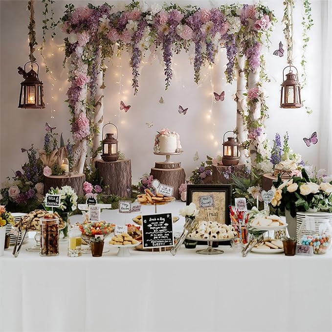 Baocicco Rustic Flower Wall Backdrops 12x8ft Farmhouse Wedding Background Photography Baby Shower Bridal Shower Backdrop Purple Floral Wooden Butterfly Backdrop Kids Adults Portraits Studio Props