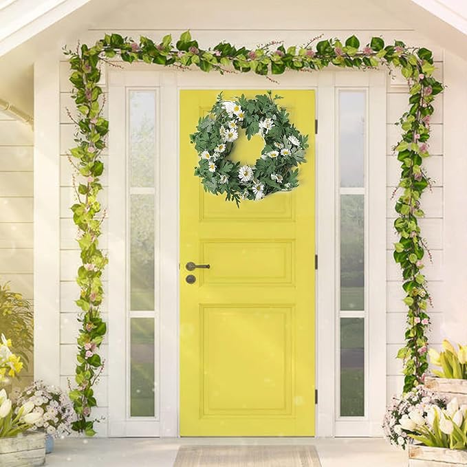 SOMYTING Artificial Daisy Garland Decorative Fake Flower Vine Hanging 5.6Ft Silk Flower Greenery for Home Garden Outdoor Ceremony Wedding Arch Floral Decor (white-2pcs)