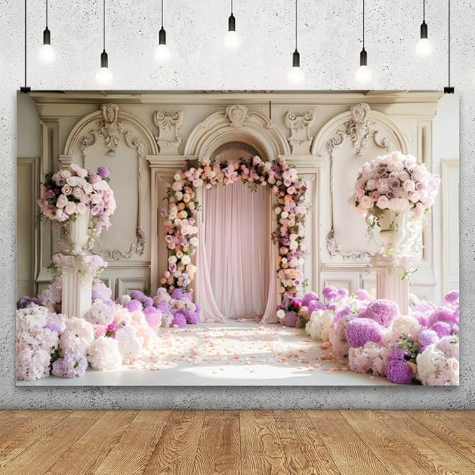 YongFoto Wedding Backdrop 8x6ft Flower Arch Door European Style Photography Background Mr Mrs Marriage Engagement Bridal Shower Wedding Ceremony Reception Party Decor Banner Portrait Photoshoot