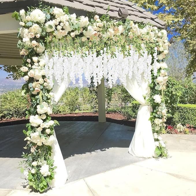 12pcs Wisteria Hanging Flowers 3.6ft Wisteria Artificial Flowers Vines White Silk Long Flowers Garland Fake Flower Ratta String for Wedding Arch Home Party Wall Backdrop Decorations (White)