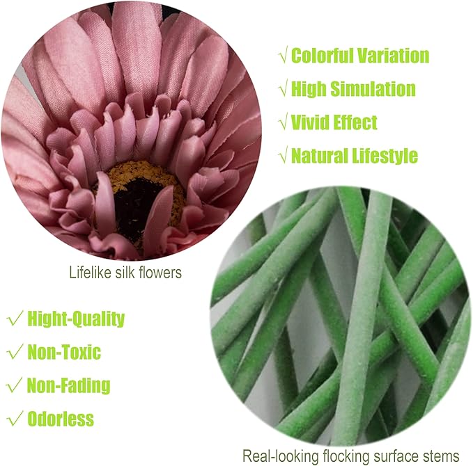12pcs Artificial Gerbera Daisies,22 Inch Long Stem Silk Daisy Flowers,Realistic Artificial Flower Mums for Home Décor Centerpiece Wreath Supplies Wedding Bouquet,Champagne