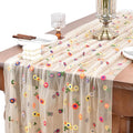 Joanlody Champagne Embroidery Daisy Christmas Table Runner 10ft Florals Seasonal Tulle Table Runner Holiday Kitchen Dining Table Decoration for Home Party Indoor