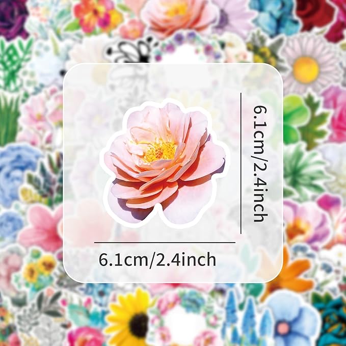 100pcs Cute Flower Stickers Waterproof Vinyl Stickers Flower Stickers for Notebooks Diaries Greeting Cards Notebooks Gift Decorations Water Bottles DIY Crafts
