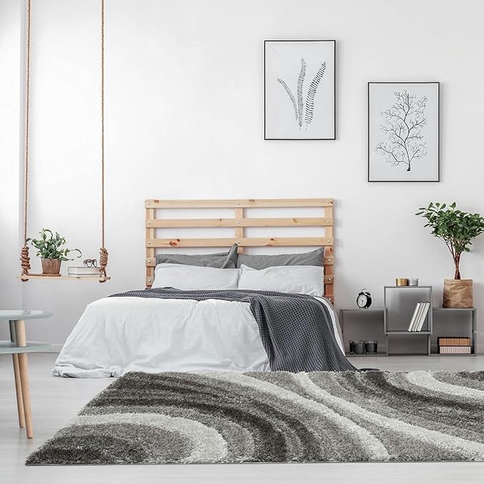 LUXE WEAVERS Lantanas Collection 7070 Grey 8x10 Modern Shag Geometric Area Rug