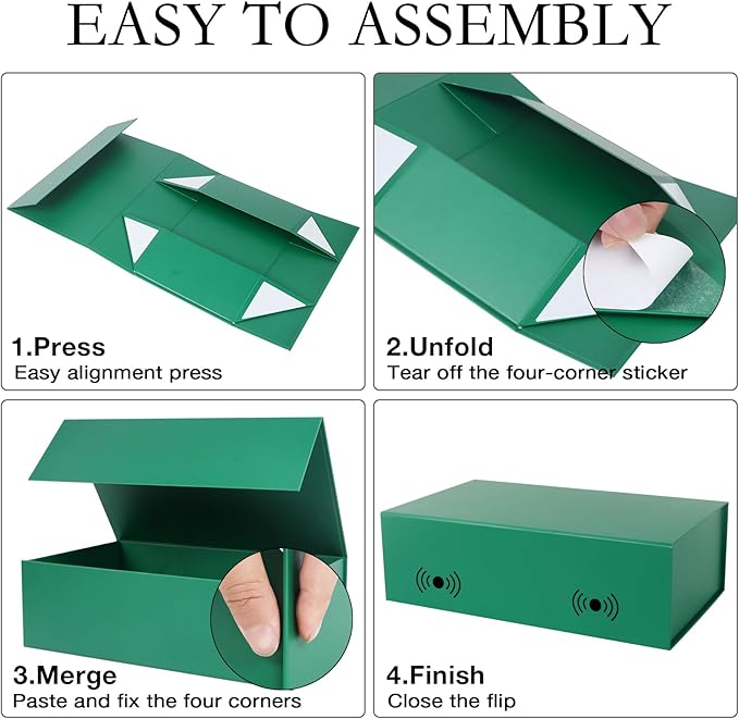 Green Christmas Gift Box with Magnetic Lids 13.8x8.3x4.4 in, Bridesmaid Groomsman Proposal Box, Large Rectangle Storage Box 5 Pack