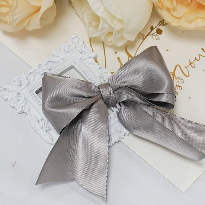 Double Face Silver Satin Ribbon 2 inch X 25 Yards Polyester Silver Ribbon for Gift Wrapping Very Suitable for Weddings Party Invitation Decorations and More