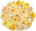 Fake Flowers Heads Bulk Yellow Mini Artificial Silk Flower for Crafts, Small Artificial Daisy Roses Faux Flowers for Graduation Cap DIY Cake Wedding Party Home Garland Decoration