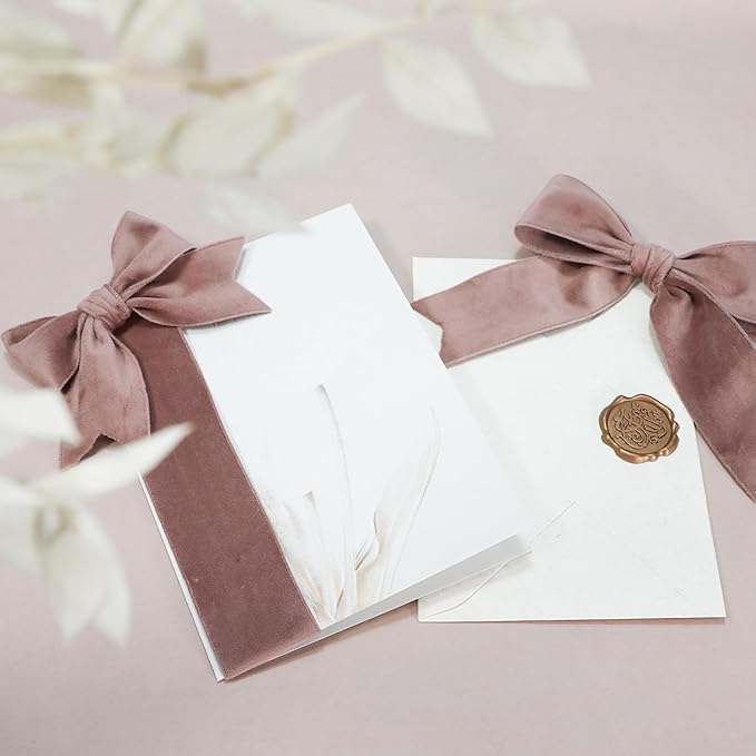 Rose Gold Velvet Ribbon, 1-1/2 inch Wide Handmade Fabric Ribbons for Christmas Decor, Flower Bouquet, Wedding Decoration, Baby Shower, 2 Rolls