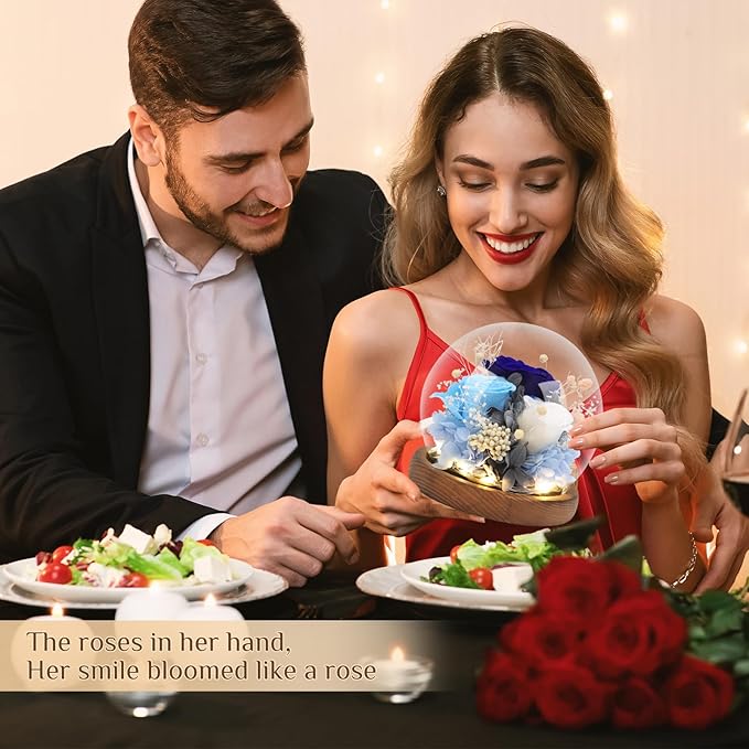 Preserved Flowers,Rose in Glass Dome with LED Light, Gifts for Her, Women, Mom,Grandma,Girlfriend, Wife - Style5